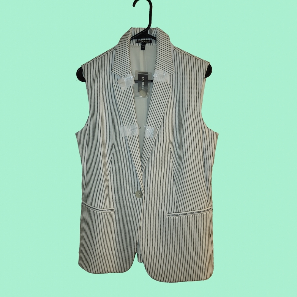 Express Off White/Black Pinstripe Sleeveless Blazer Vest, M, New With Tags
